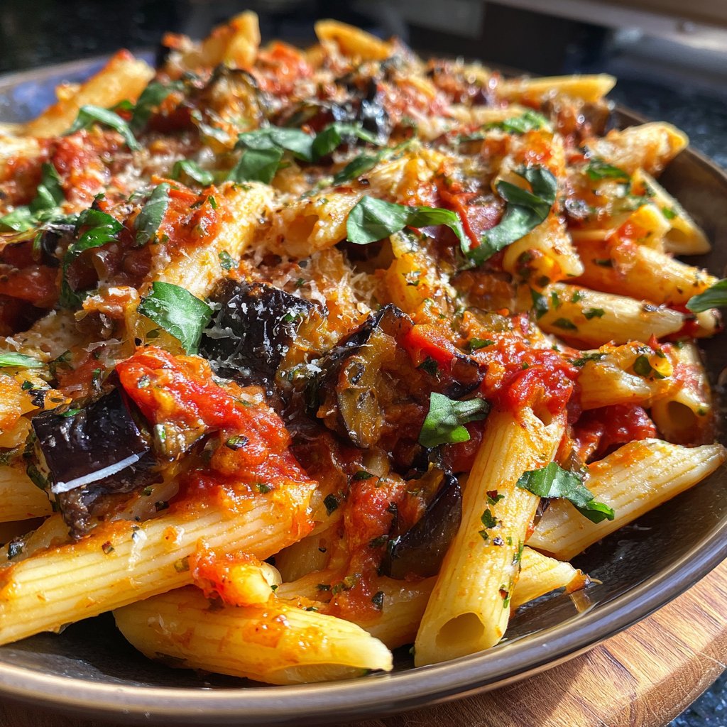 Penne mit Auberginen und Tomatensauce
