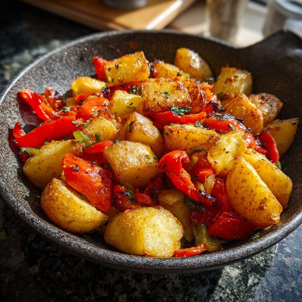 Mittagessen mit Kartoffel-Gemüse-Pfanne