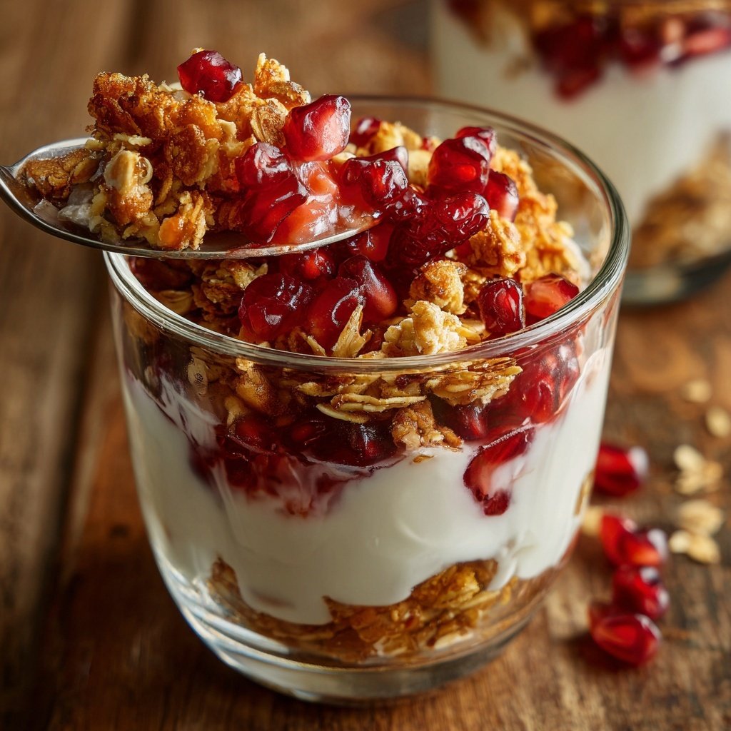 Frühstück im Glas mit Joghurt und Granatapfel