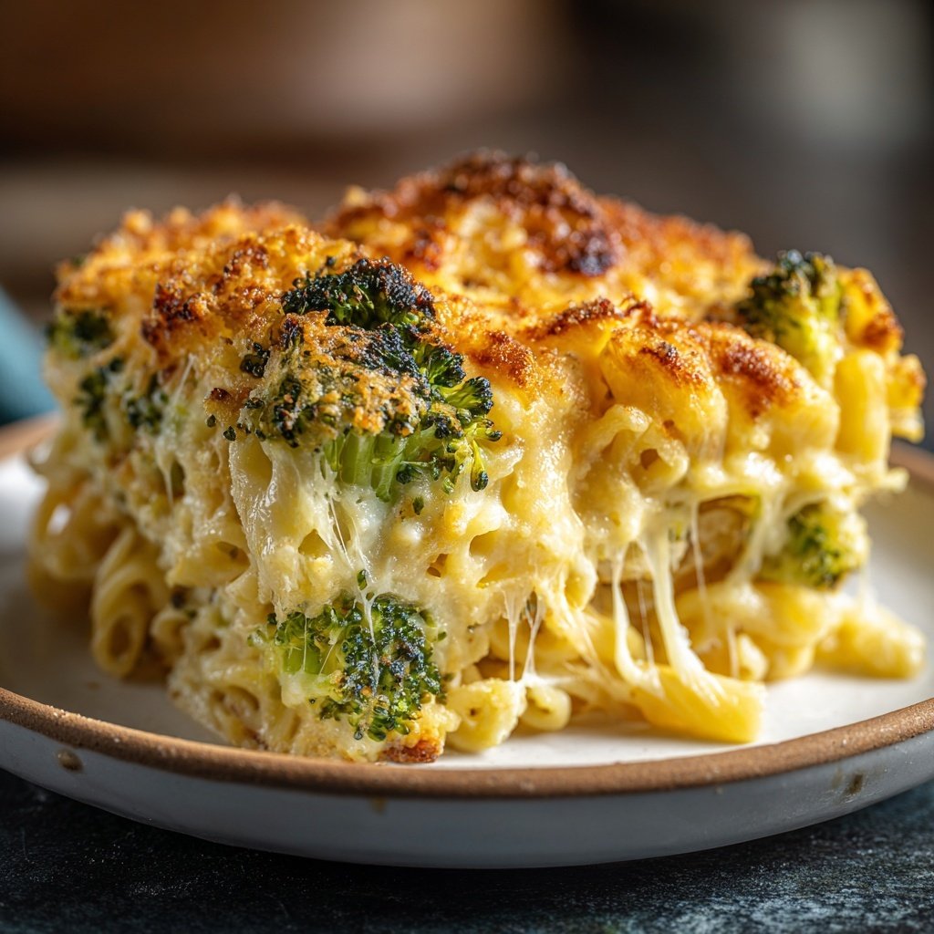 Vegetarischer Nudelauflauf mit Brokkoli